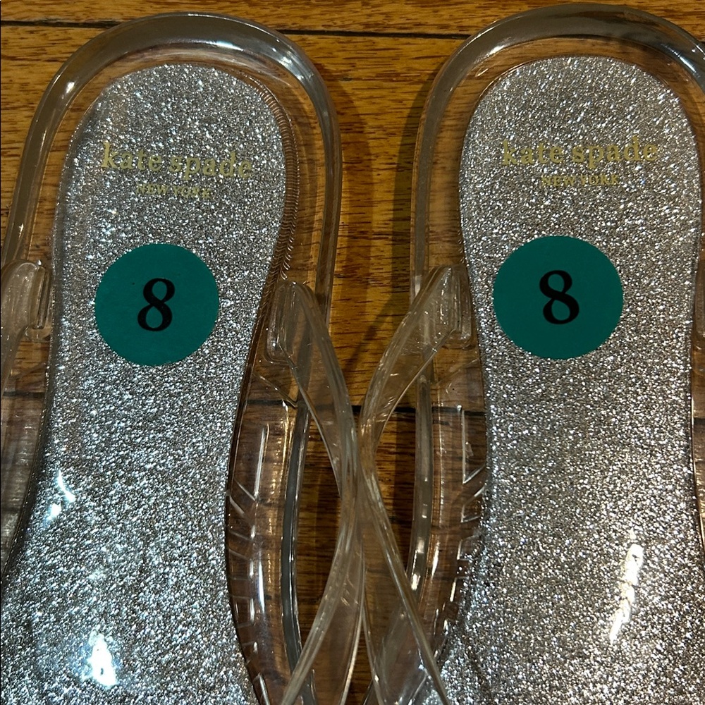 NWOT Kate Spade‎ Clear Glitter Flip Flops size 8 - Picture 2 of 5